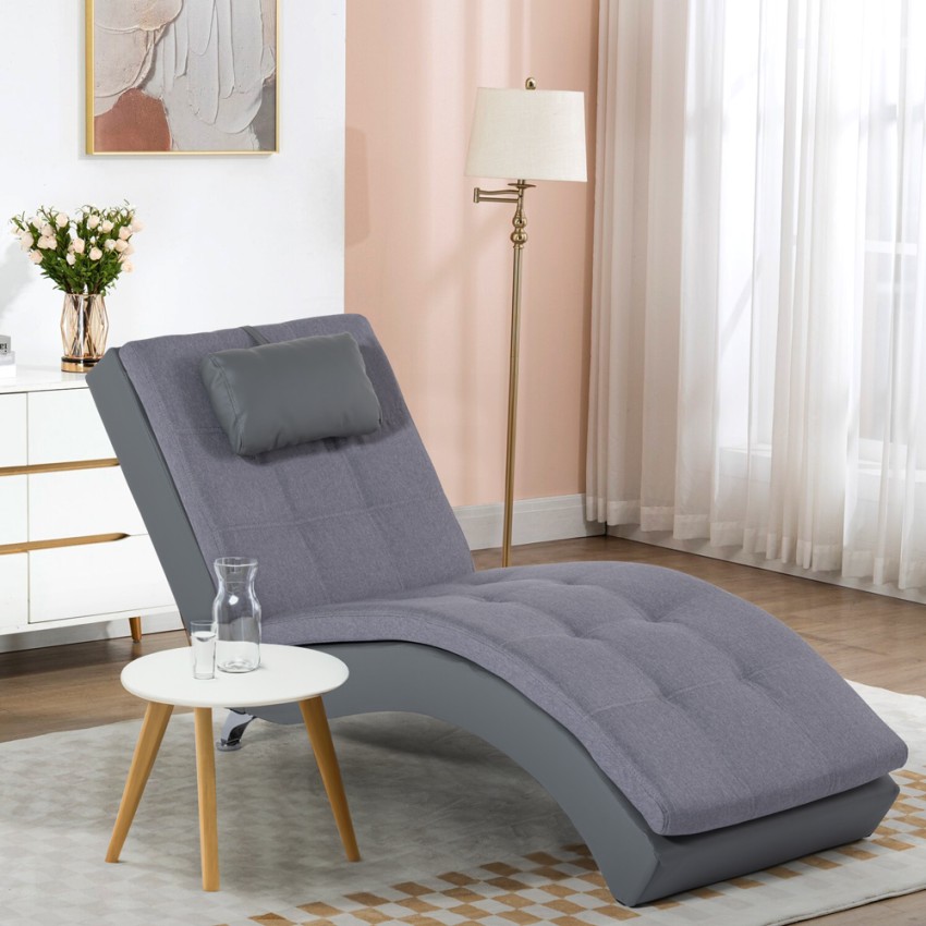 Modern design chaise longue, grey faux leather living room armchair Lyon Promotion