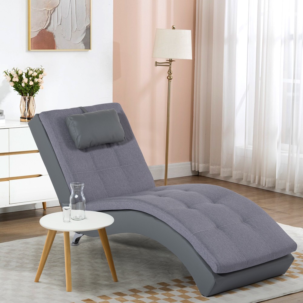 Modern design chaise longue, grey faux leather living room armchair Lyon