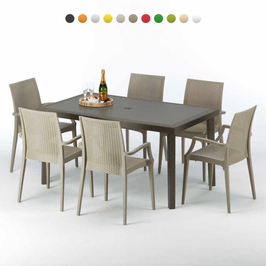 Focus Set Made of a 150x90cm Brown Rectangular Table and 6 Colourful Chairs Promotion