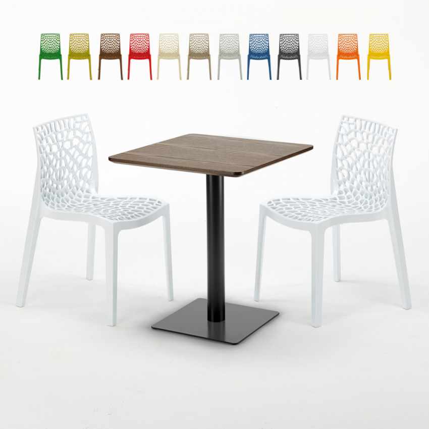 Kiss Set Made of a 60x60cm Wooden Square Table and 2 Colourful Gruvyer Chairs Discounts