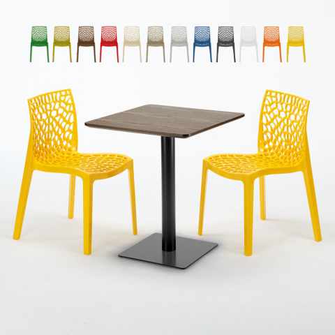 Kiss Set Made of a 60x60cm Wooden Square Table and 2 Colourful Gruvyer Chairs Promotion