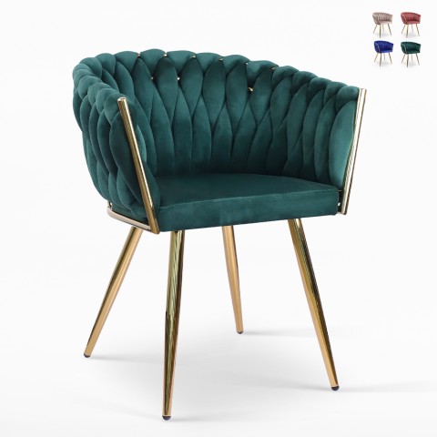 Velvet design armchair with golden legs and armrests Versailles Promotion