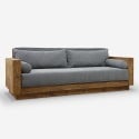 Sofa 3 seats rustic wood 225x81x81cm cushions fabric grey Morgan On Sale