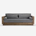 Sofa 3 seats rustic wood 225x81x81cm cushions fabric grey Morgan Offers