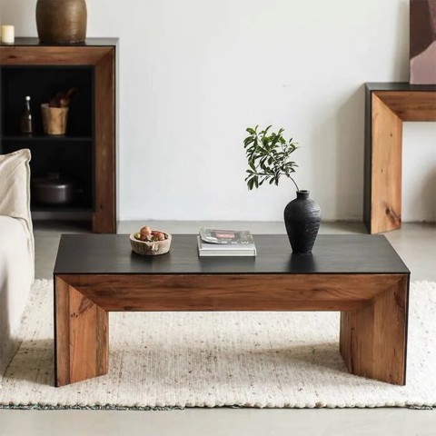 Low design coffee table for living room rectangular rustic wood Clint Promotion