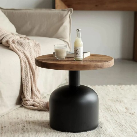 Round Coffee Table 50cm Low Living Room Wooden Bruce Promotion