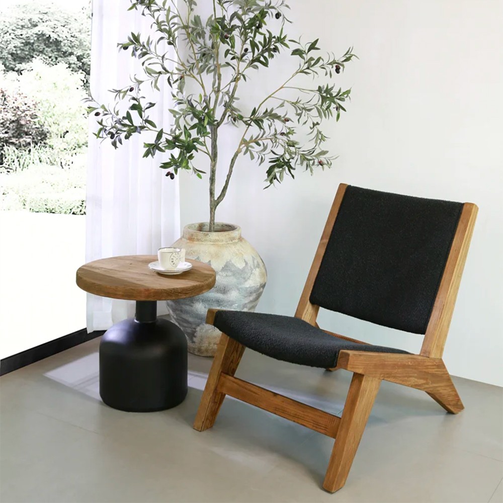 Chair armchair in wood black fabric living room bedroom Marlon