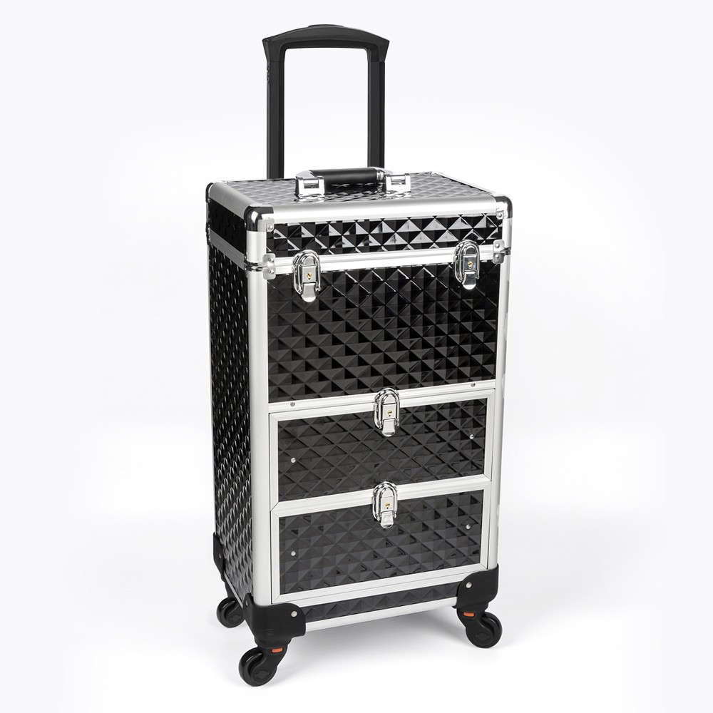 Cygnus Professional Makeup Trolley Case with 2 Drawers and 4 Wheels
