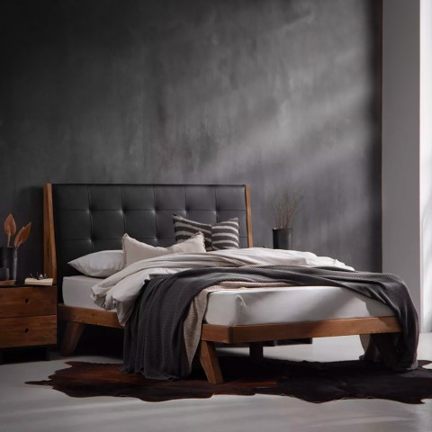 Wooden double bed 180x200cm king size, faux leather headboard Kate Promotion