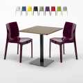 Kiss Set Made of a 60x60cm Wooden Square Table and 2 Colourful Ice Chairs Promotion