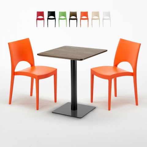 Kiss Set Made of a 60x60cm Wooden Square Table and 2 Colourful Paris Chairs Promotion
