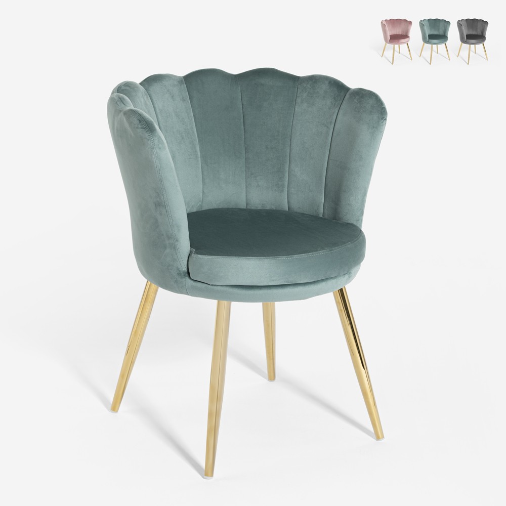 Velvet shell chair for kitchen living room with golden legs Mays