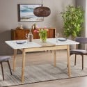 Extendible wooden table 115-145x80cm white black glass Kitchen Pixam Offers
