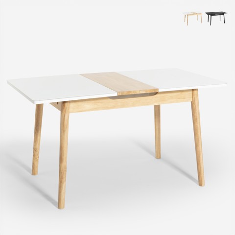 Extendible wooden table 115-145x80cm white black glass Kitchen Pixam Promotion