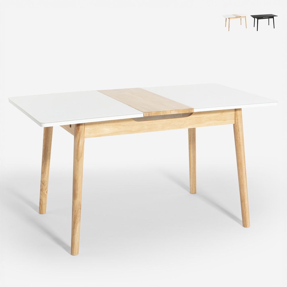 Extendible wooden table 115-145x80cm white black glass Kitchen Pixam