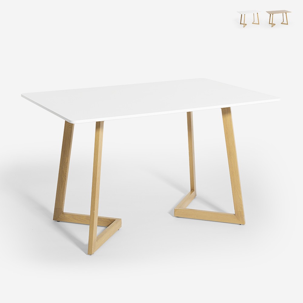 Dining kitchen table 120x80cm white wood Scandinavian style Valk