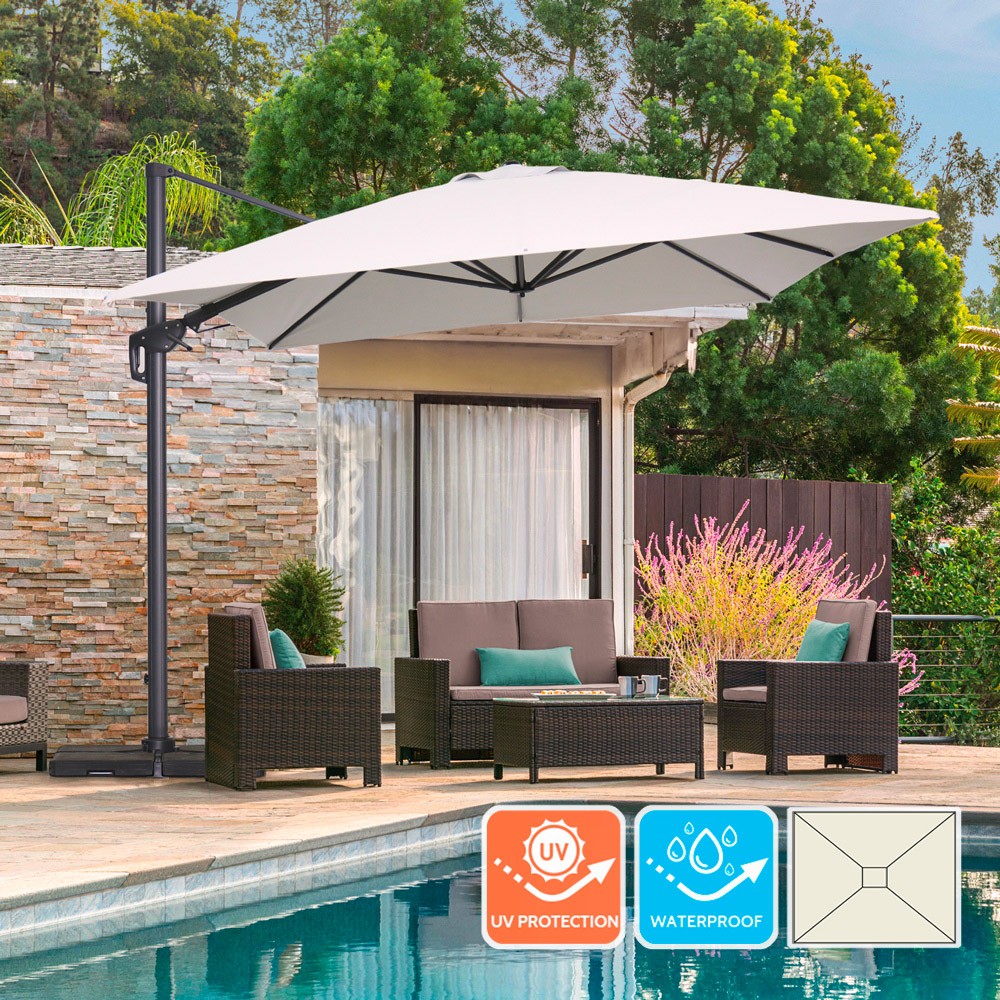 Adjustable 3x4m Offset Garden Parasol with Rotating Feature - Jungle Dark