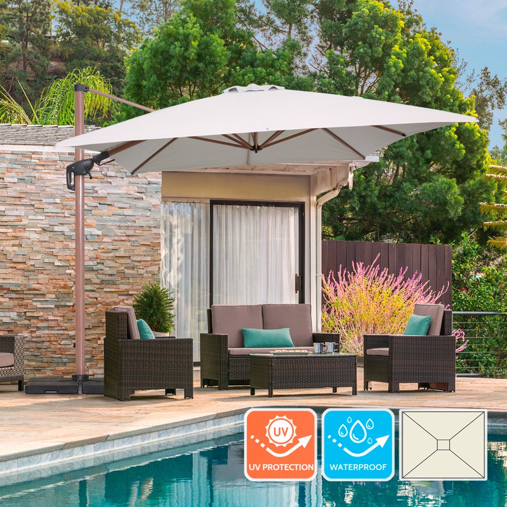 Jungle Offset Rotating Adjustable 3x4m Wooden-Effect Garden Umbrella