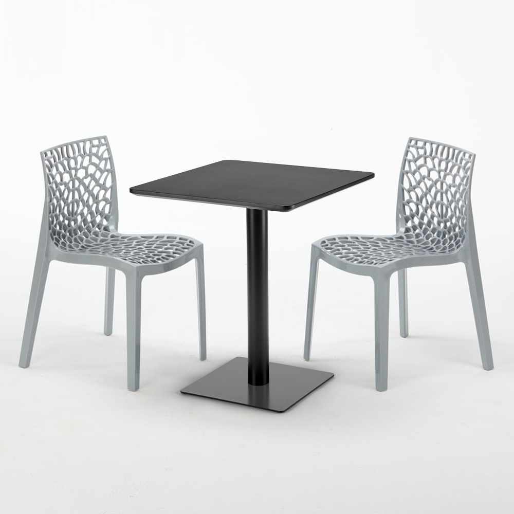 Licorice Set Made Of A 60x60cm Black Square Table And 2 Colourful Gruvyer Chairs