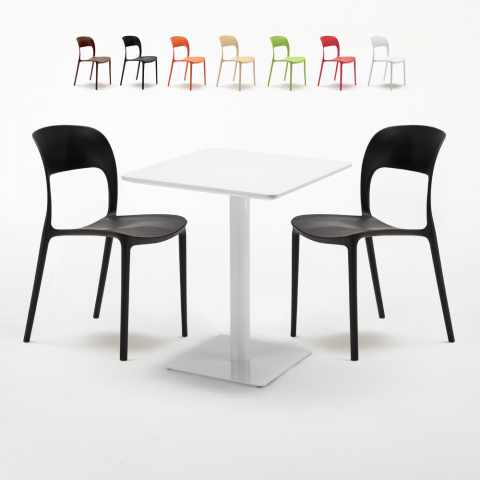 Lemon Set Made of a 60x60cm White Square Table and 2 Colourful Restaurant Chairs