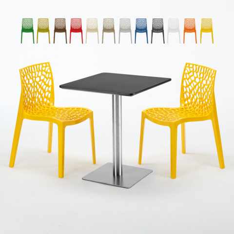 Pistachio Set Made of a 60x60cm Black Square Table and 2 Colourful Gruvyer Chairs Promotion