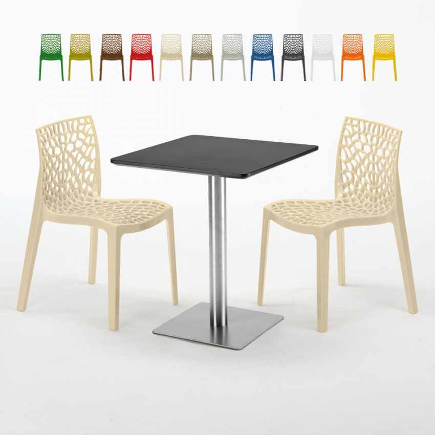 Pistachio Set Made of a 60x60cm Black Square Table and 2 Colourful Gruvyer Chairs Offers