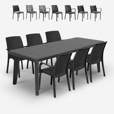 Garden set extendable table 160-220cm 6 chairs black Liri Dark Promotion