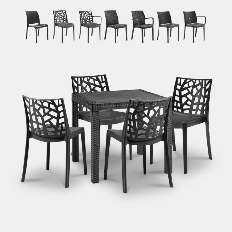 Garden set square table 80x80cm rattan 4 chairs black Nisida Dark Promotion