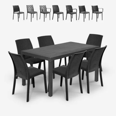 Garden set table rattan 150x90cm 6 chairs outdoor black Meloria Dark Promotion