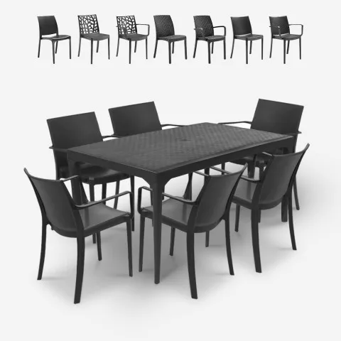 Garden Dining Table Set 150x90cm 6 Chairs Outdoor Black Sunrise Dark Promotion