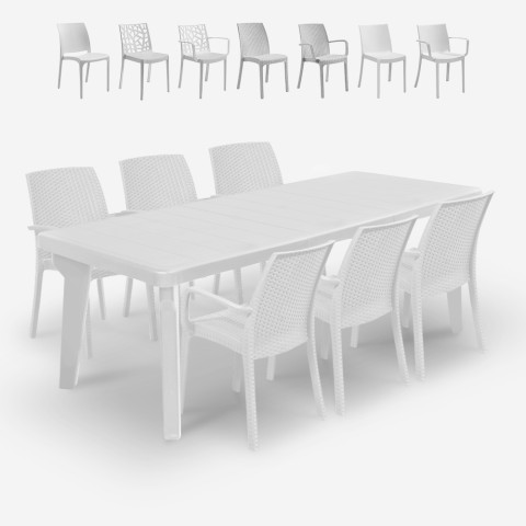 Extendable dining table 160-220cm 6 white garden chairs Liri Light Promotion