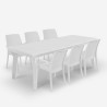 Extendable dining table 160-220cm 6 white garden chairs Liri Light On Sale