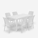 Garden Outside Table Set Rattan 150x90cm 6 Chairs White Meloria Light On Sale