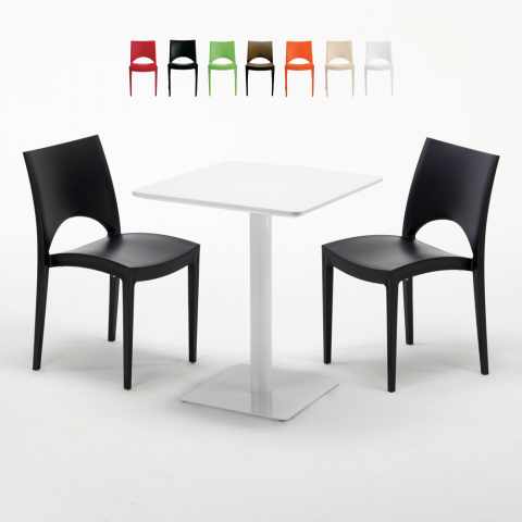 Lemon Set Made of a 60x60cm White Square Table and 2 Colourful Paris Chairs Promotion