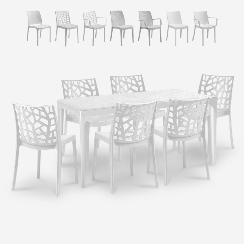 Outdoor Garden Set with 6 Chairs and Table 150x90cm White Sunrise Light Promotion