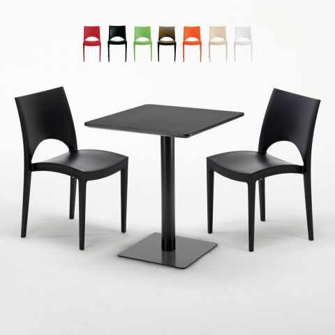 Licorice Set Made of a 60x60cm Black Square Table and 2 Colourful Paris Chairs Promotion
