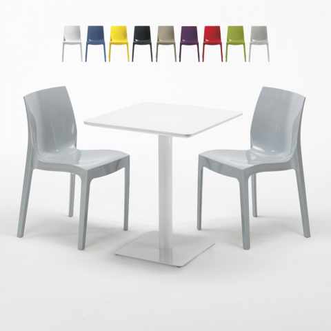 Lemon Set Made of a 60x60cm White Square Table and 2 Colourful Ice Chairs Promotion