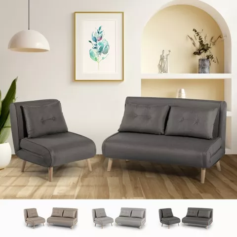 Set sofa bed 2 places Scandinavian folding armchair velvet Sienna Promotion