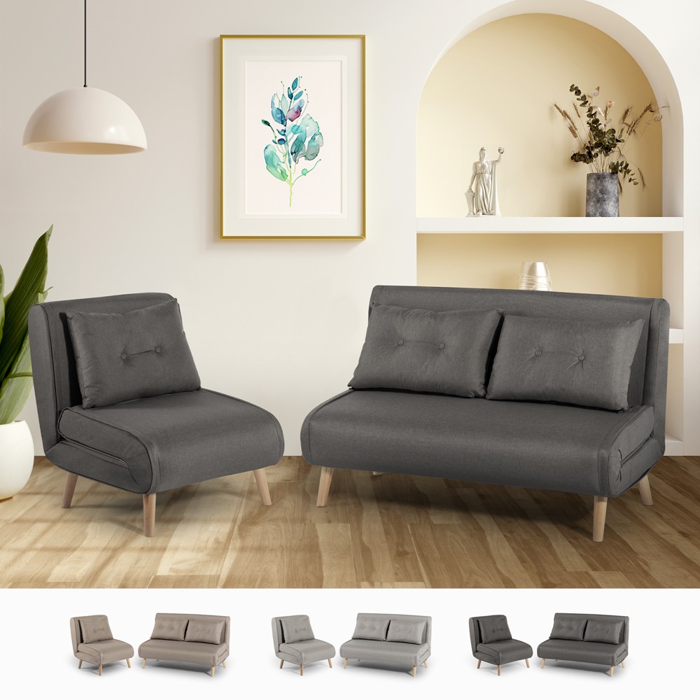 Scandinavian 2-Seater Sofa Bed Set with Foldable Sienna Chair