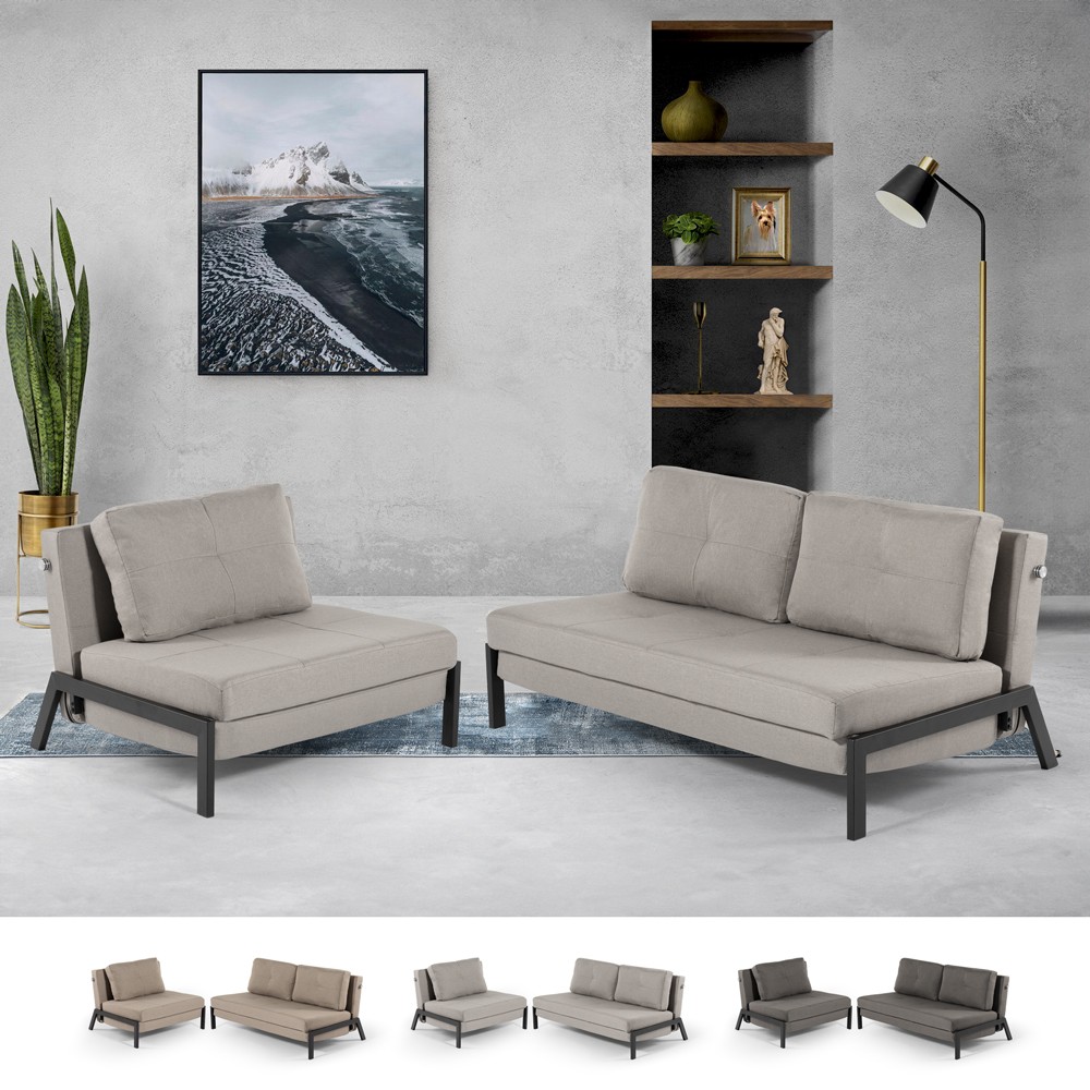 Folding Armchair Set + Elysee Fabric 2-Seater Sofa Bed