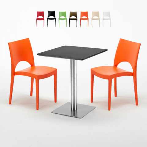 Pistachio Set Made of a 60x60cm Black Square Table and 2 Colourful Paris Chairs Promotion