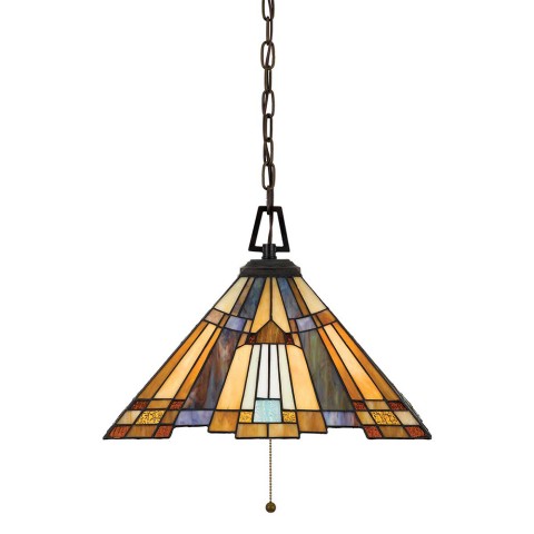 Tiffany suspension lamp colored glass lampshade 3 lights Inglenook Promotion