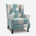Armchair patchwork relax bergère reclining footrest blue Ethron On Sale