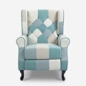 Armchair patchwork relax bergère reclining footrest blue Ethron Offers