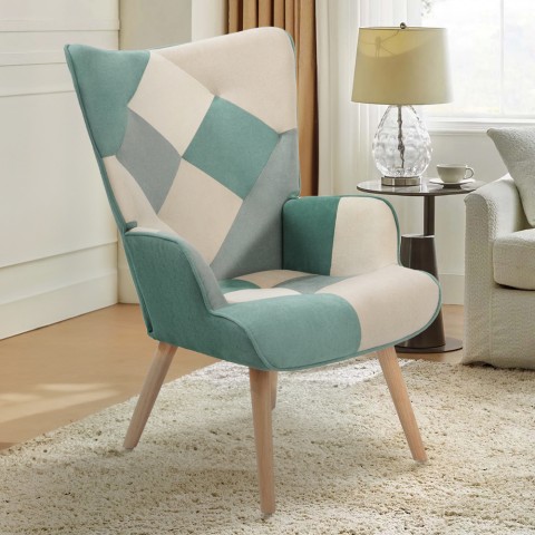 Armchair living room style patchwork scandinavian white blue Chapty Promotion