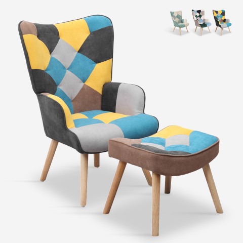 Patchwork armchair set + Scandinavian style footrest pouf Chapty Plus Promotion