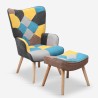 Patchwork armchair set + Scandinavian style footrest pouf Chapty Plus Bulk Discounts
