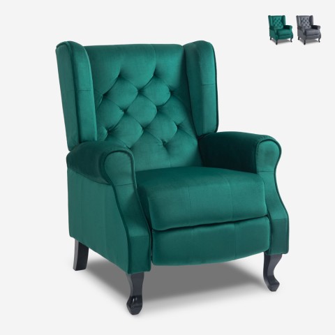 Armchair living room bergère in velvet fabric reclining Ethron Lux Promotion