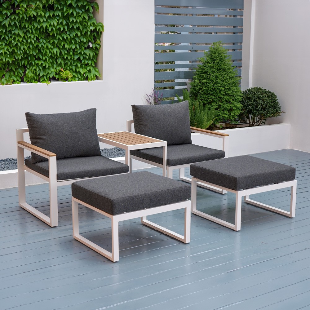 Modular Outdoor Lounge Set with 2 Armchairs, Footstools, and Table Qamal