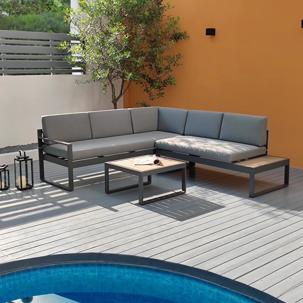 Eysha Outdoor Corner Sofa Set with Table - 3 + 2 Seater Garden Lounge